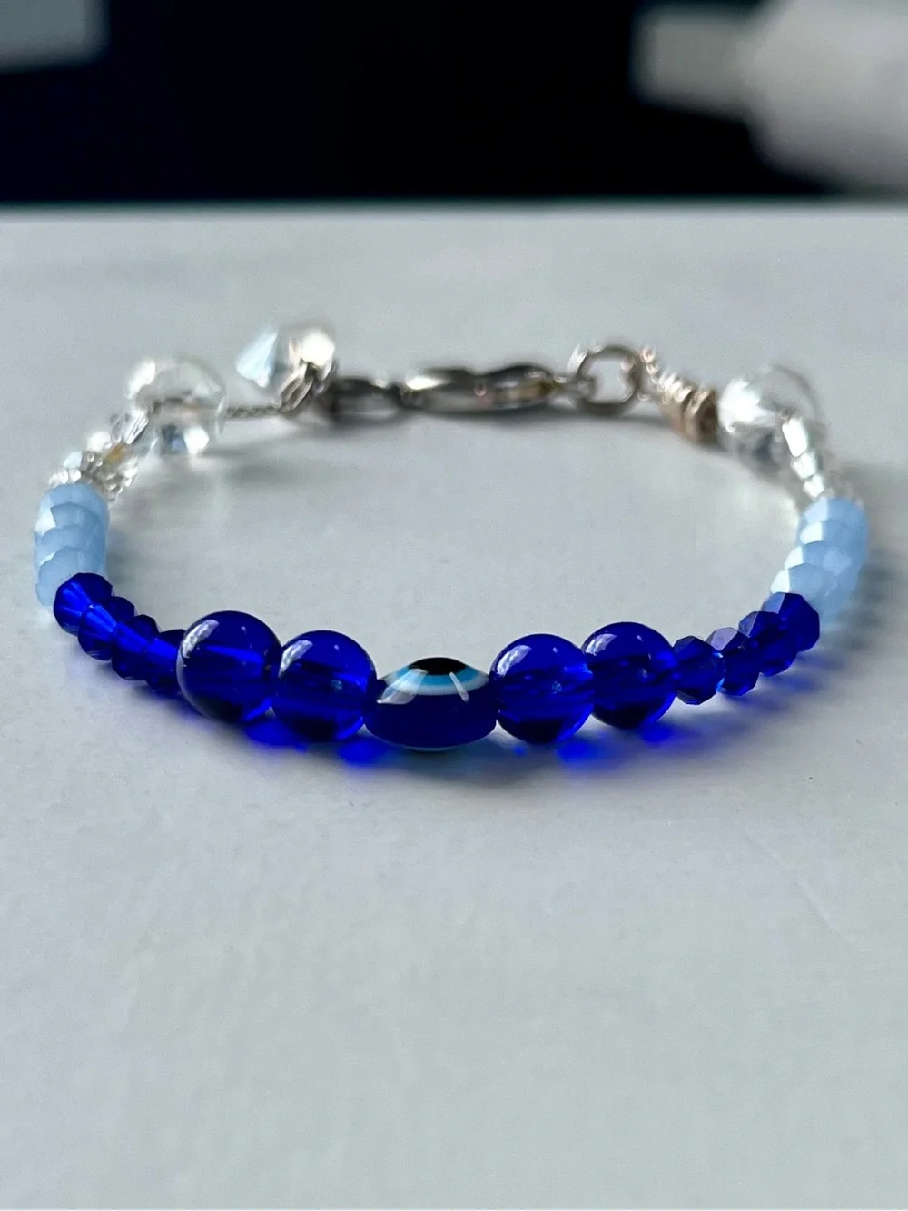 🧿 Blue “Evil Eye” Bracelet - Glass Beads, Swarovski Crystals & Silver-Tone Metal